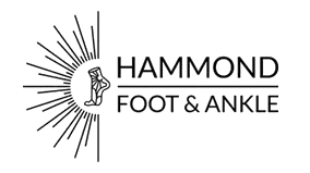 A black and white image of the hammonds foot & ankle center logo.